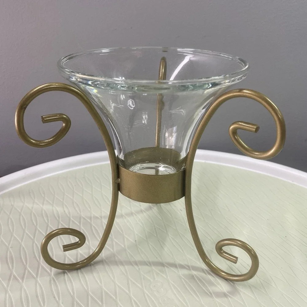 Vintage‎ Partylite Metal Gold Candle Holder 6" Tall 6"wide - Picture 2 of 8